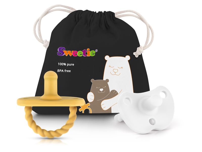 Image of Sweetie Pacifier Soother Baby Silicone Baby Pacifier Soft Silicone Certified BPA Free Set of 2 (White-Yellow)