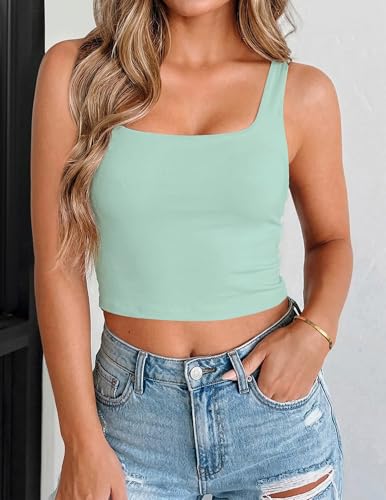 Zeagoo Women's Sexy Square Neck Double Layer Sleeveless Skinny Basic Strappy Crop Tank Tops Mint Green - image 3