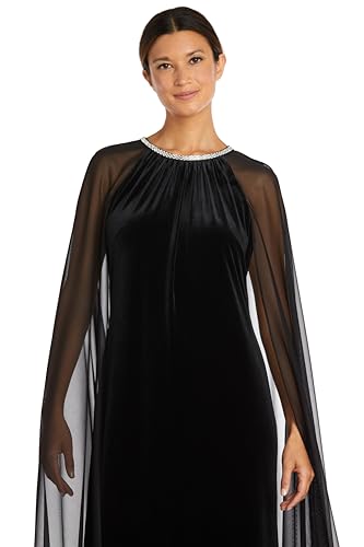 Image of R&M Richards Women's Long Velvet Dress W /Rhinestone Neck & Chiffon Cape