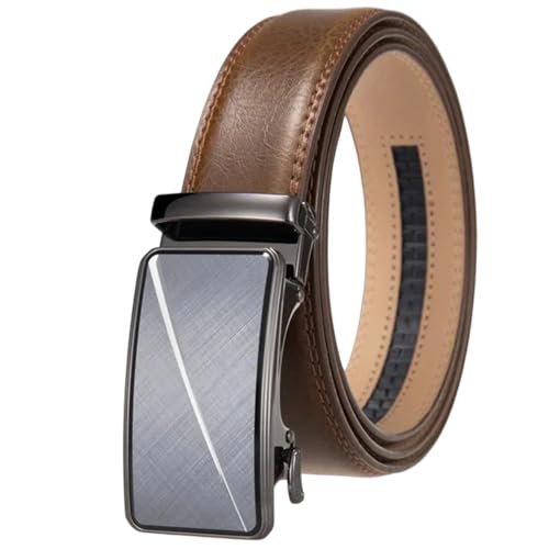 Men's Sliding Ratchet Strap, 3.5Cm Heavy-Duty Work Belt, Adjustable Tan Brown 130cm