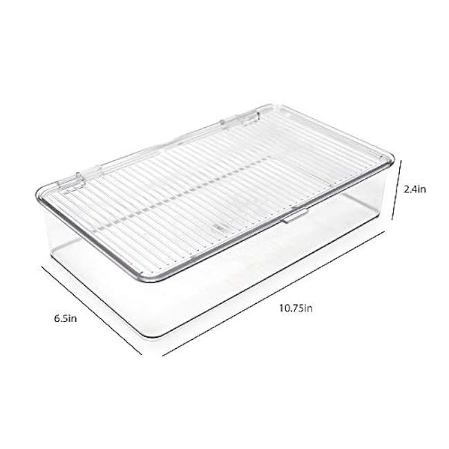 Isaac Jacobs Small Stackable Organizer Bin (10.75¡± x 6.5¡± x 2.4¡±) w Hinged Lid Clear Storage Box Home Office School Fridge Bathroom Kitchen Pantry Container BPAFree Food Safe (Small Clear)