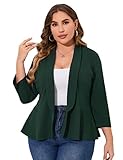KOJOOIN Women Plus Size Casual Blazer Open Front Long Sleeve Work Office Cardigan Jackets Dark Green 2XL