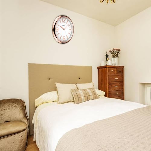 Image of Rikon 2951 DX SW Round Circular Analog Wall Clock - Designer White Copper with Silent Movement, Stylish & Modern for Home & Office (35.56 x 35.56 cm)