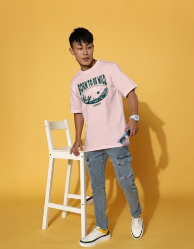 Image of Cotton Blend Oversized Loose Fit Drop Shoulder Graphic Printed Men's Half Sleeve T-Shirt (Sizes: S to 2XL)