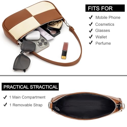 Image of Shoulder Bag for Women Retro Vegan Leather Classic Clutch Tote HandBags Purses with Zipper Closure