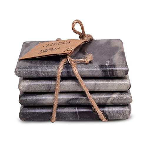 Mela Artisans Set of 4 Hand Crafted Marble Coasters - Sleek Black, Square | Coffee Table Decor | Absorbent Keeping Surfaces Dry & Safe | Ideal for Wine Glasses, Water Cups or Beer Mugs