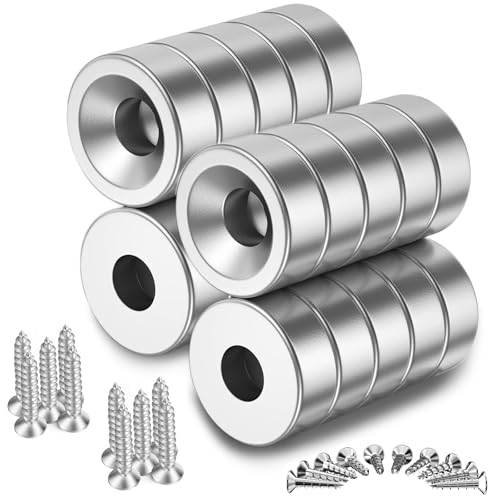 20 Piezas Imanes Neodimio Potentes, 15 x 3 mm Imán de Neodimio Súper Fuerte con Manga de Acero, Imán de Neodimio de Alto Rendimiento con Tornillo para Pizarra Magnética, Nevera, Cocina, Oficina