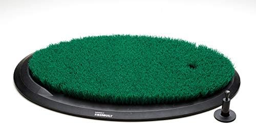 Fiberbuilt Flight Deck Golf Hitting Mat - Oval Shape Outdoor/ Indoor Real Grass-Like Performance Golf Mat with Durable Adjustable Height Tee, Black/Green, 21.25" x 13.5" x 1.75"