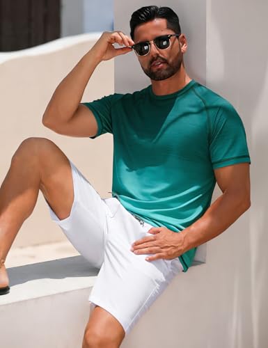 Image of ELETOP Men's Swim Shirts UPF 50+ Short Sleeve Rash Guard Sun Shirts for Beach Fishing