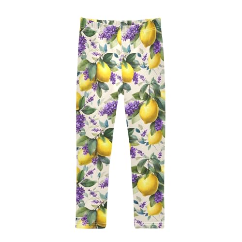 Girls' Athletic Leggings Ankle Length Yoga Dance Pants Kids Teen 4T Lemon Lavender