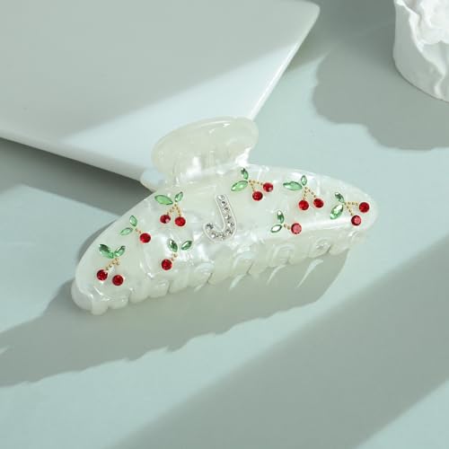 Image of LILIE&WHITE Christmas Gift Acrylic Cherry Letter Hair Clips For Women With RhinestonesInitial Hair Claws For Thick Hairs Trendy Monogram Large Clips Fashion Big Claw Clip Jewelry Gift Alphabet J