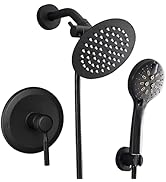 Black Shower Faucet With Handheld Shower Head System combo With 6 Inch High Pressure Rainfall tri...