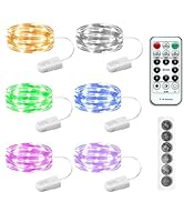 SINAMER 6PCS Multicolor Fairy Lights Battery Powered with Timer, 7ft 20LEDs Twinkle Mini Lights w...