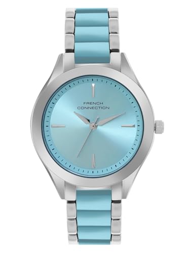 French Connection 3 Hands Blue Round Dial Stainless Steel & Acrylic Strap Watch for Women - FCB9USM