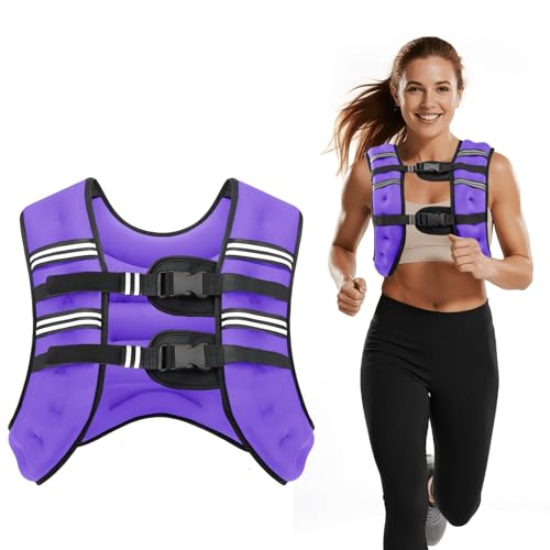 Cavry Weighted Vest, 8lb/12lb/16lb/20lb/25lb/30lb Weight Vest with Two Adjustment Straps for Men Women, Body Weight Vests Adjustable with Reflective Stripe for Strength Training, Running, Training Workout, Jogging, Walking-16LB, Purple