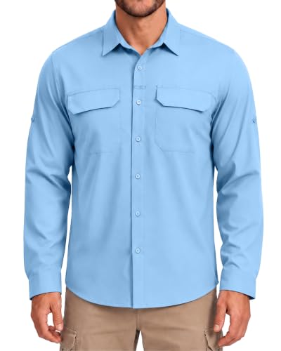 Men's Sun Protection Fishing Shirt UPF 50+ Long Sleeve Safari Hiking Travel Shirts with Pockets Quick Dry(Sail XX-Large)