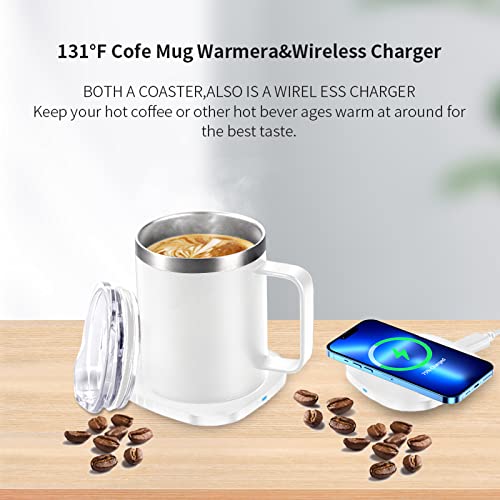 Coffee Mug Warmer Set,Upgrade Double Stainless Steel Coffee Cup Warmer With Mug,Heated Coffee Mug With Wireless Charge For Home Office Desk Use,12 Oz,Keeps Warm Up 131°F/55°C #TOP1