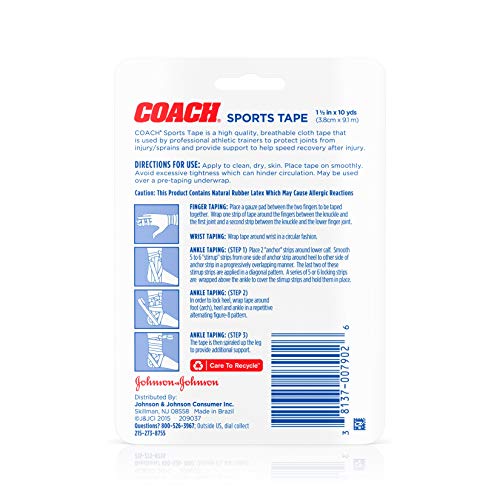 Band-Aid Johnson & Johnson Coach Sports Tape, 1.5" By 10 Yards, White, Pack Of 3 #TOP7