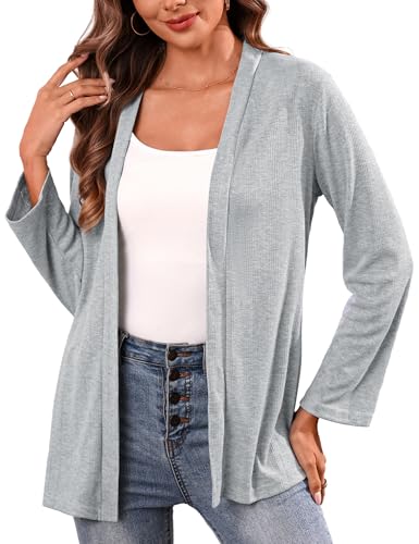 Totatuit Women's Lightweight Long Sleeve Loose Casual Open Front Sweaters Boho Summer Beach Coverups Light Grey Large