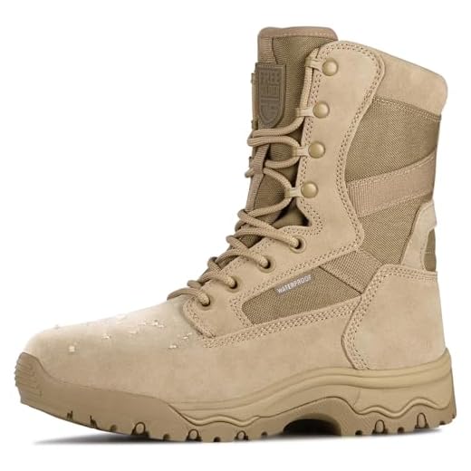 FREE SOLDIER Masculino Botas Táticas Masculinas de 8 Polegadas, Botas de Combate Leves, Camurça Durável, Couro, Botas Militares de Trabalho, Botas No Deserto (Tan-Impermeável, 10)