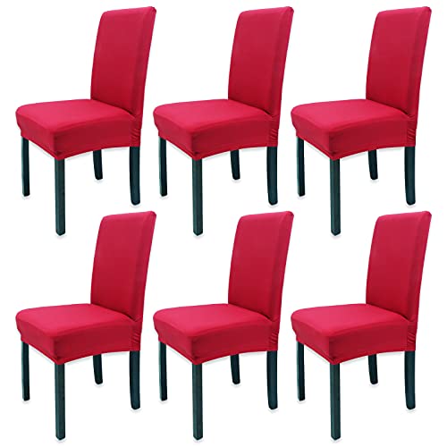 Leeyunbee 6 Pezzi Coprisedie con Schienale, Lavabile Estraibile Moderno Coprisedia Elastica, Facile da Pulire e Resistente, Fodere per sedie per Cucina Sala da Pranzo Cerimonia Wedding(Rosso)