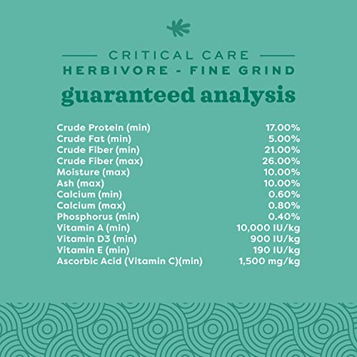 Oxbow Critical Care Herbivore, Fine Grind, Emergency Rabbit & Guinea Pig Food, Natural Papaya Flavor, Veterinary Formula, Critical Care Herbivore, Assist Feeding Formula for Pets, 100 gram bag