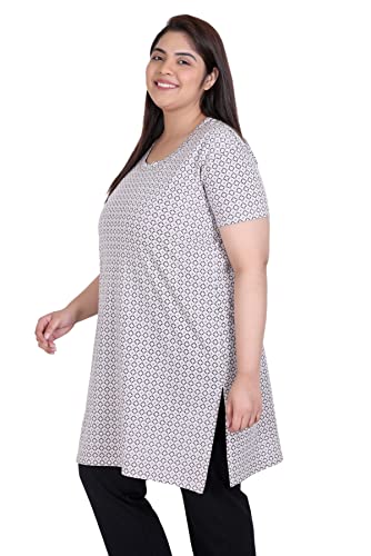 Image of RYSH Women's All-Over Printed Cotton Plus Size Longline T-Shirt with Pockets