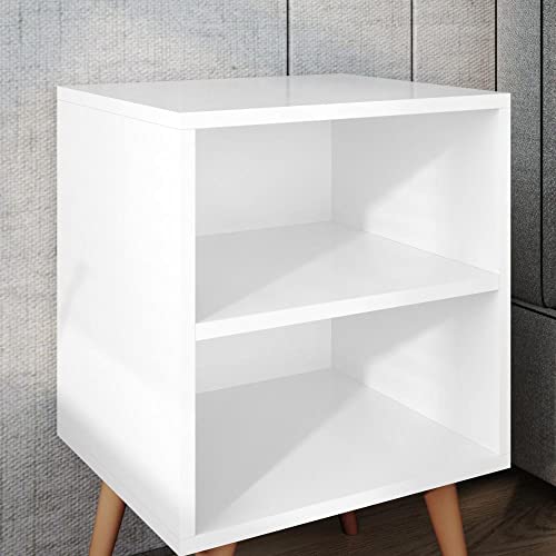 Kit 2 Mesas de Cabeceira Retrô Rpm com Nicho - Branco - Rpm Móveis