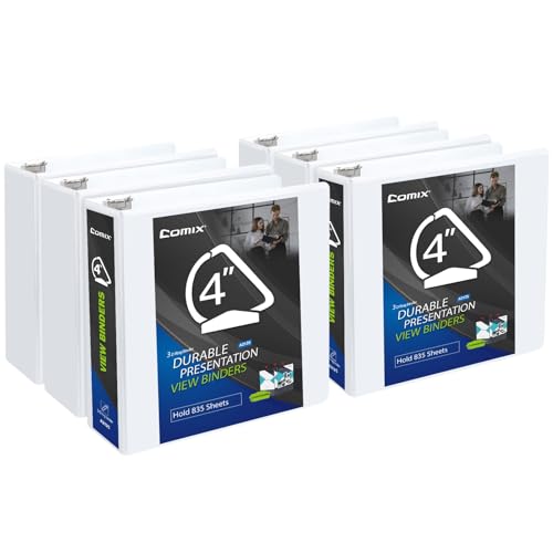 COMIX Durable 4 Inch D-Ring 3 Ring Binder with Clear View Cover