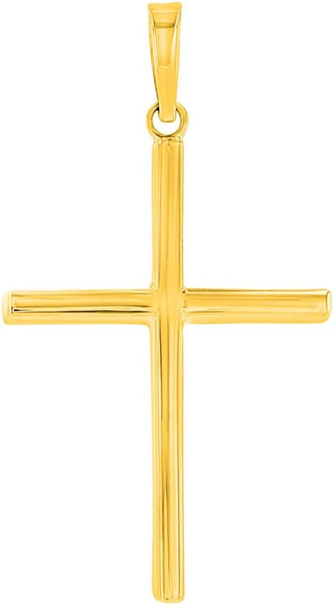 Jewelry America 14K Yellow Gold Plain Slender Cross Pendant with High Polish