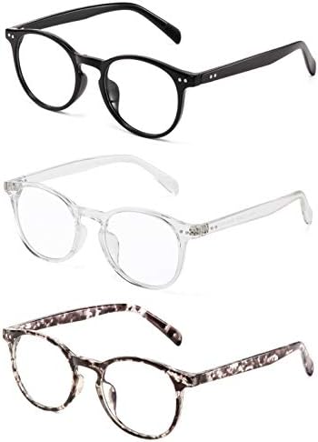 Effnny 3 Pack Blue Mild Blocking Glasses Anti Eyestrain Rounded Eyeglasses Body Laptop Gaming Glasses for Males Ladies 2301 (Black/Clear/Tortie)