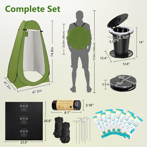 Kit de Baño Portátil BLIKA para Camping con Tienda de Privacidad Plegable, Bolsas para Baño y Gel Absorbente, Inodoro Portátil para Adultos miniatura 2