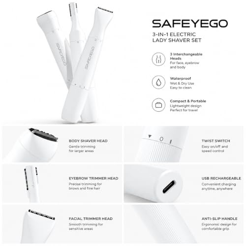 SAFEYEGO L1 Electric Shaver for Women, Painless Bikini Trimmer & Facial Hair Remover for Face, Legs, Underarms & Private Area, IPX5 Waterproof, Gifts for Women (Pearl White) — view 2