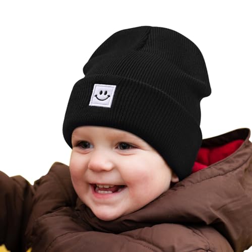 Baby Beanie Knit Ski Hat,Toddler Winter Beanies,Warm Knit Hat for Girls Boys Children 6-36 Months Black