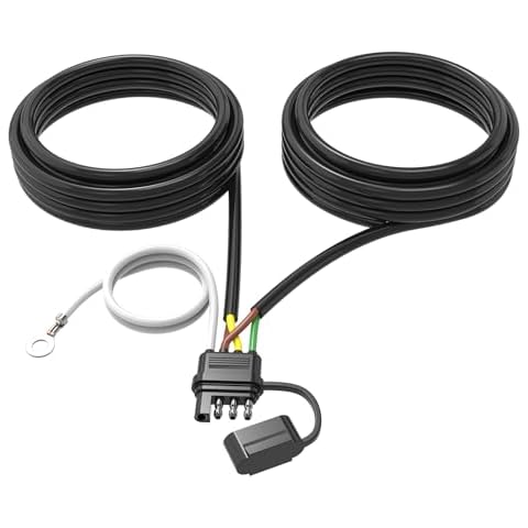 Malictele 4 Pin 5 Wire Trailer Wiring Harness Kit, 26FT 16AWG Core with Jacketed Cable Trailer Light Kit 4 Way Flat 5 Wire Trailer Plug for Rewiring Both-Side Taillights on Trailers RVs and Boats Cover