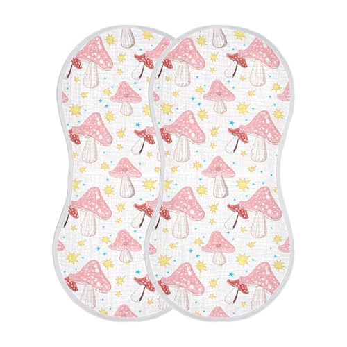 Whimsical Mushrooms Baby Burp Cloths for Boys and Girls, Soft Muslin Spit Up Towels, 22"x11" Newborn Essentials for Feeding and Drooling, 2 Pack2