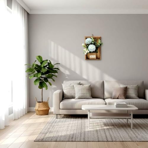 Image of Artificial Chrysanths Wall Hanging Flower Frame - Rustic Wooden Frame with Burlap Vase, Home & Office Wall Decor