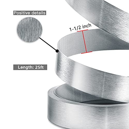 Image of PVC Edge Banding, 1 1 /2 inch x 25ft Non Glued Flexible Durable Real Brushed Aluminum Grey Silver Veneer Edge Trim for DIY Table Cabinet Furniture Decorative Trim