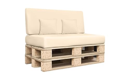 Sapphire Collection Pallet Cushion Set 4 Pcs,Euro Pallet Seating Set, Garden Seat Pads, Seat Cushions, Garden Sofa, 2 Seat Cushion without Pallets,2 x Decorative Pillow Filled (Cream)