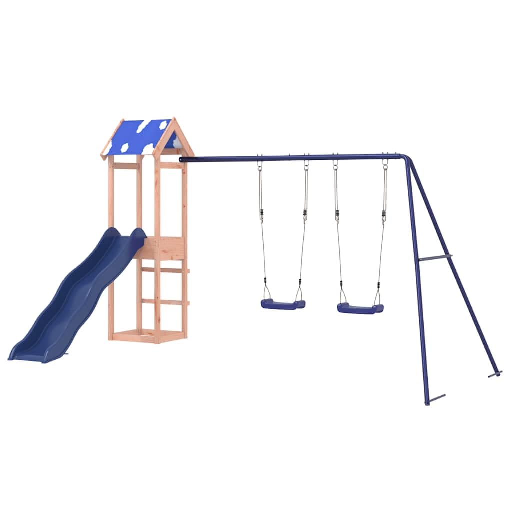 Spielturm Massivholz Douglasie mit Rutsche, 90 cm Plattform, Zwei Schaukeln und Sandkasten – Stabiler Holzrahmen mit A-förmigem Gestell für Kinderspielplatz im Garten, für 3-8