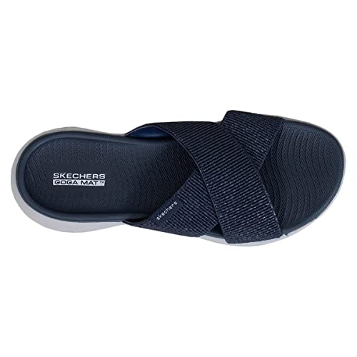 Image of Skechers Women's On-the-go 600 - Glistening Metallic Mesh Slide Sandals | Casual Sandals