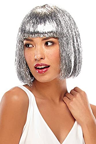 Jon Renau | Easihair Tinsel Town Color Metallic Silver - Illusions Costume Wig 9'' Chin Length Bob Nightclub Celebration Blunt Bangs Party Synthetic Fancy Dress 3.6 oz Bundle MaxWigs Hairloss Booklet