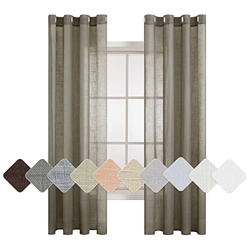 MIULEE Cortinas de Lino Cruzada Visillo Translucido Poliester de Dormitorio Moderno Transparente Color Puro para Ventana Sala Cuarto Habitacion Comedor Cocina Salón 2 Hojas 140x160 cm Marrón