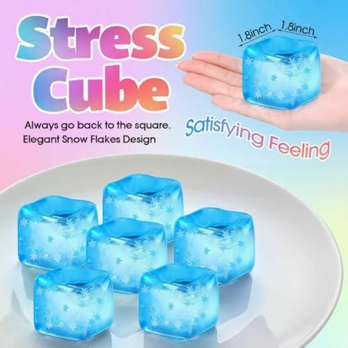 Image of Gemscream Stress Cube Bulk Slow Rising Ice Cube Stress Ball Sensory Squeeze Cubes Halloween Goodie Bag Stuffing for Adult Birthday Gift Anxiety Relief Party Favors(48 Pcs,Blue)