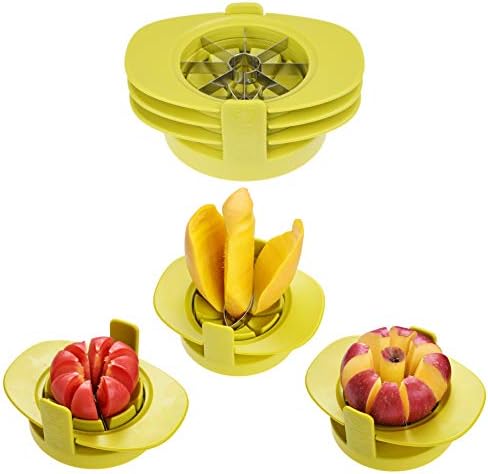 Apple/Tomato/Mango Cutters - Set of 3 - Sturdy Base Keeps Fruit/Vegetable in Place - Also Keeps Cutters Organized - Razor Sharp Stainless Steel Saw Blades - Quick - Easy