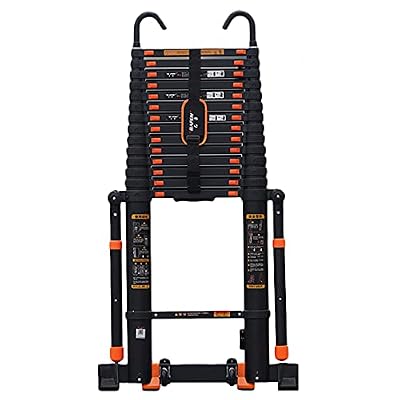 Telescopic Ladders Multi-Purpose Extendable Ladder Telescopic Ladder Telescoping Ladder for 6m/5m/4m/3m RV/Rooftop/Attic, Aluminum Black Extension Telescopic Ladders with Detachable Hook, St Vision