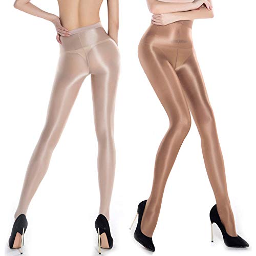 Medias sexys para Mujer, Tallas Grandes, Medias elásticas, Aceite Sexy, Brillo Brillante, Pantimedias, Hilos, Medias Marrones Brillantes, Danza, Fitness, Manguera Opaca (DA)