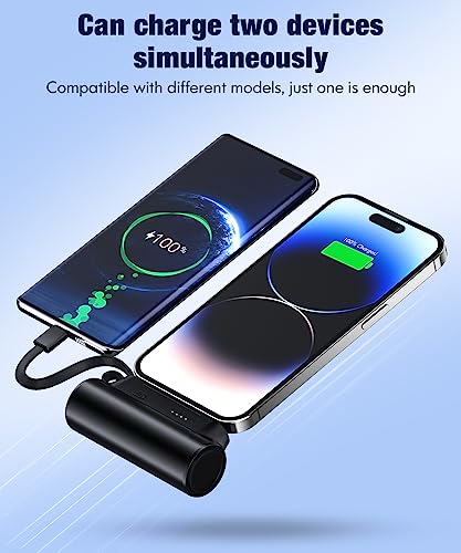 Portable-Charger-Power-Bank - 8000mAh Small Portable Phone Charger 5V3.1A Fast Charger Built-in Type-C Cable and Phone Holder Cute Battery Pack for iPhone and Android Phone(Black)