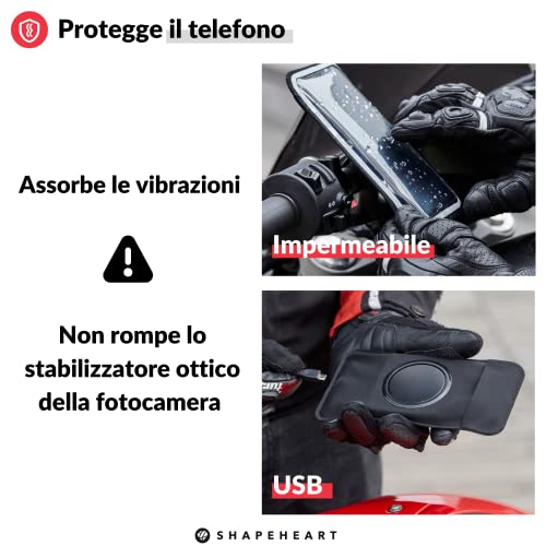 Image of Shapeheart Motorbike Phone Holder & Detachable Magnetic Weatherproof Pouch | Fits Any Phone & Case | Handlebar diameter 20-50 mm | Quick Attach and Release | Absorbs Vibrations | Motorcycles & Scooters
