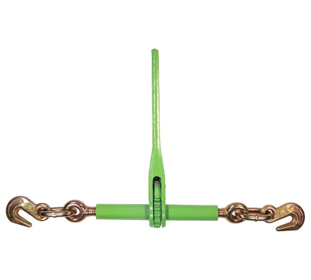 Mytee Products 5/16"- 3/8" Heavy Duty Hi-Viz Green Ratchet Chain Binder w/ 5/16" Grab Hook &amp; 1/2" Slip Hook, 5,400 Lbs WLL - Tie Down Hauling Load Binders for Flatbed Trailers